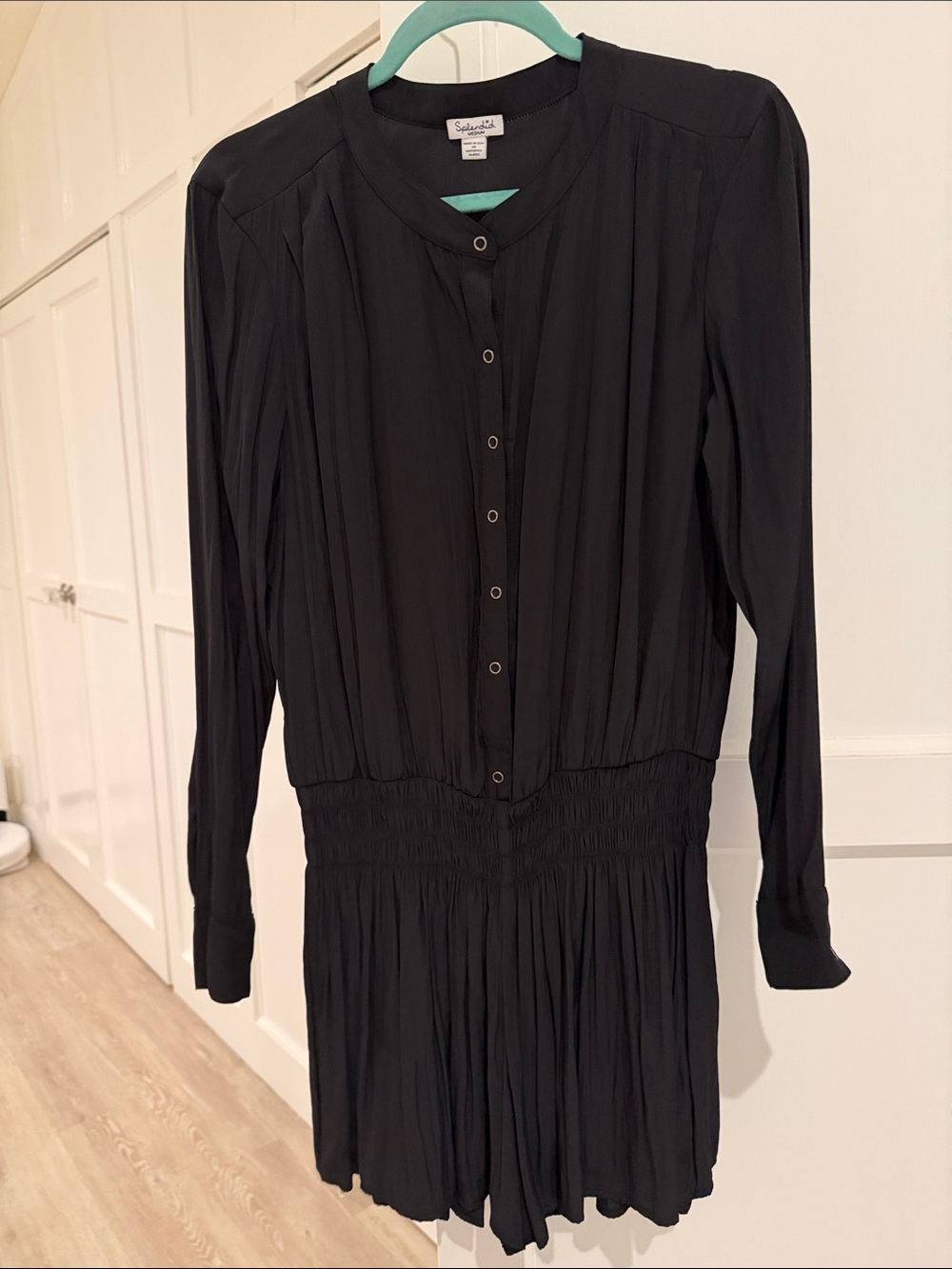 Splendid Black Long-Sleeve Button Front Romper